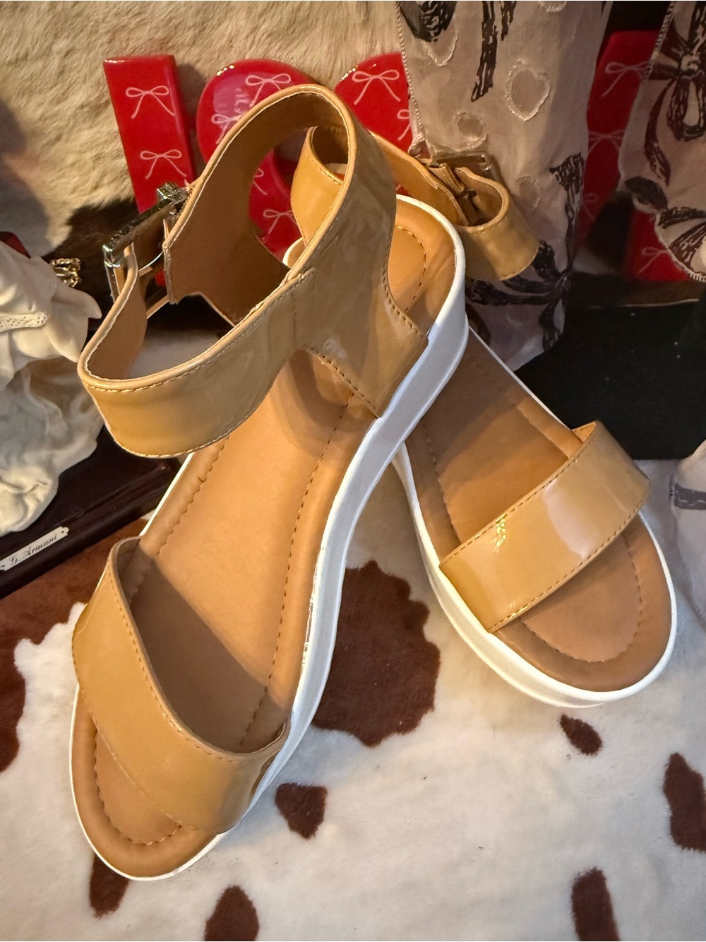 Women’s Tan Ankle-Strap Platform Sandals with White Sole